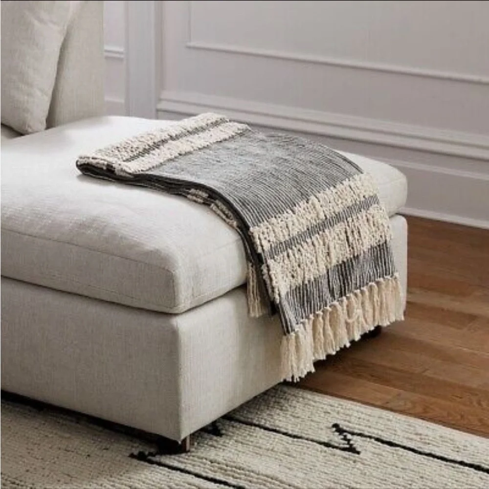 West Elm Textured Cotton Tassel Colorblock Throw 50